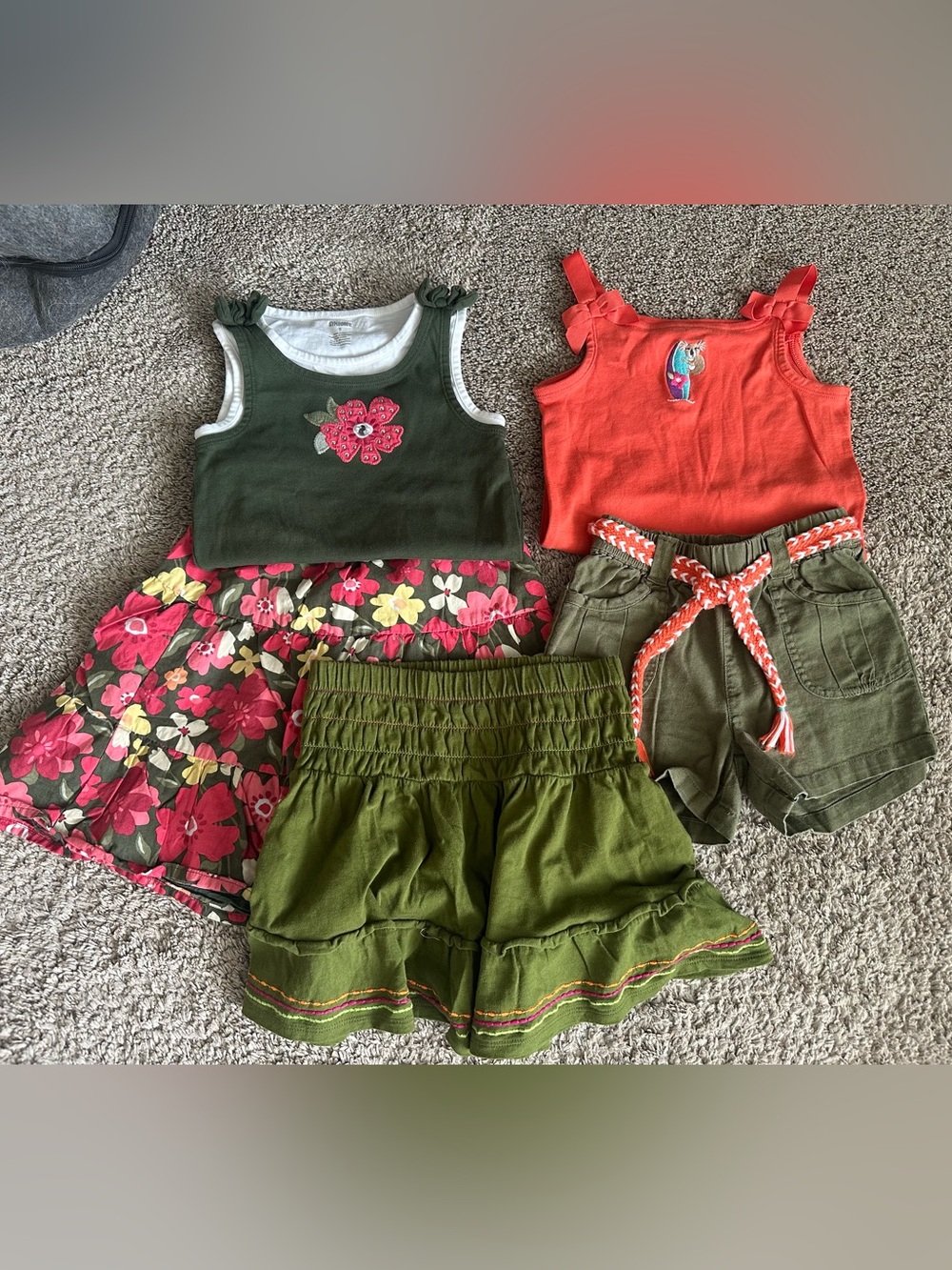 VGUC Gymboree Girls Green & Coral Summer Outfit Bundle